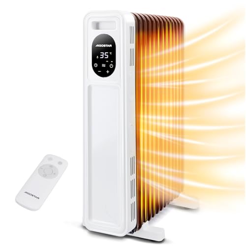 Aigostar Radiatore ad Olio 2300W, 11 Elementi Riscaldatore Elettrico Portatile, 3 Livelli di Calore, Modalità ECO, Timer 24H, Touch screen digitale, Telecomando, Hyperheat, Protezione Multipla, 55 mq