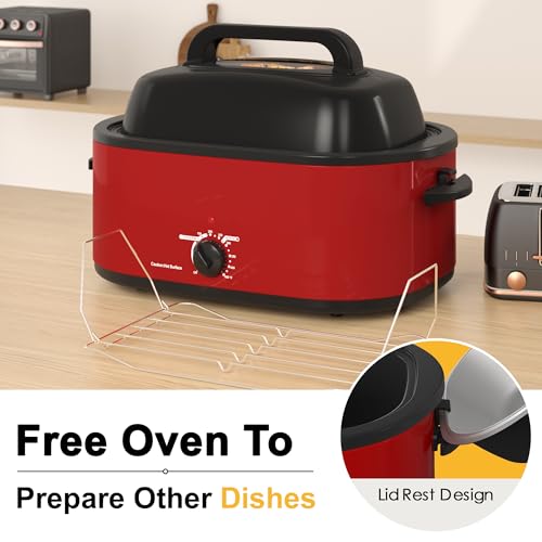 Image of 22 Quart Electric Roaster Oven with Visible & Self-Basting Lid, Large Turkey Roaster with Defrost Warm Function, Adjustable Temperature, Removable Pan Rack, Stainless Steel