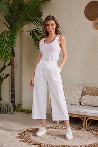 Womens Linen Pants Wide Leg High Waisted Drawstring Casual Loose Beach Pants with Pockets3