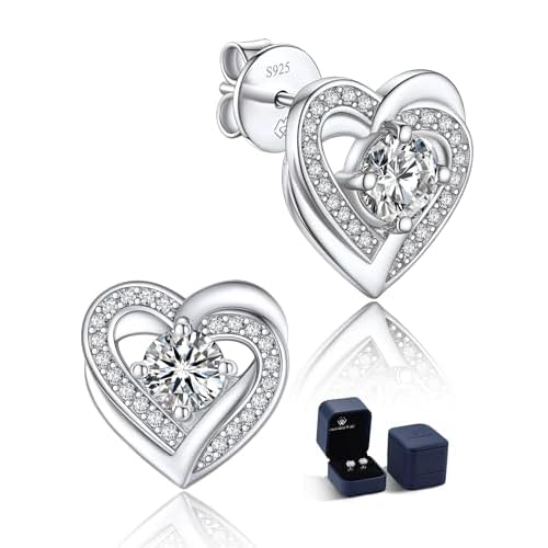 MomentWish Moissanite Earrings for Women, Gifts for Christmas, 1/2 Carat Moissanite Stud Earrings, D Color VVS1 Simulated Diamond 925 Sterling Silver Halo Earrings for Birthday Anniversary 1