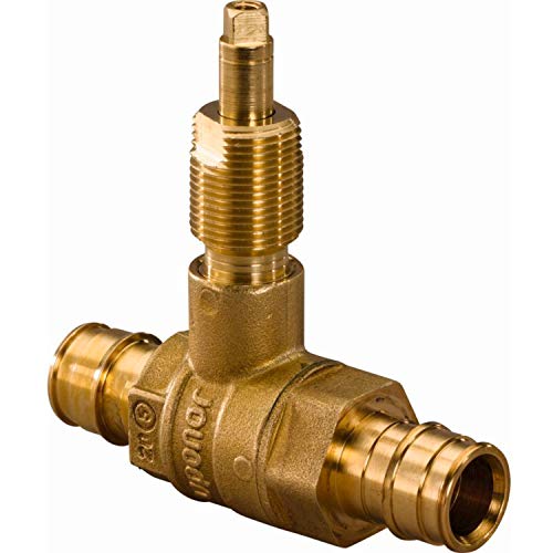 Llave de corte recta Q&E PL 20x20, para montaje con tuberías de polietileno reticulado, con roscas macho/hembra acorde a EN 10226-1, color dorado (referencia 1038420) Cover