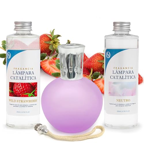 M MAMA MANUELA Pack Ahorro Lámpara Catalítica Fucsia Mate + Fragancia Wild Strawberry (200ml) + Limpiador Neutro (200ml) + Mecha de Repuesto