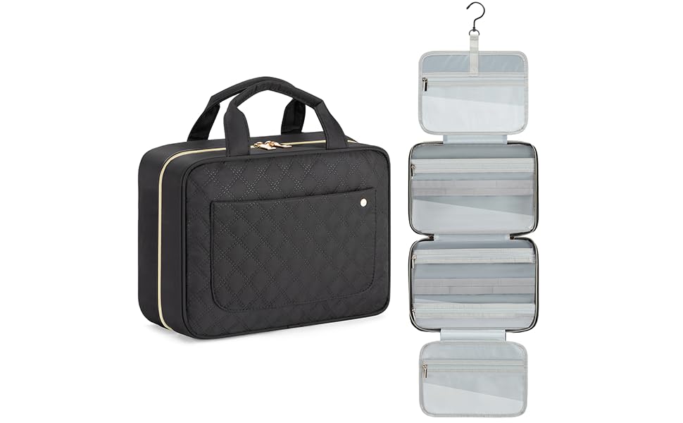 Boardingblue Toiletry Bag Hanging Travel Makeup Organizer with TSA Approved Transparent Cosmetic Bag Makeup Bag for Full Sized Toiletries (Black)