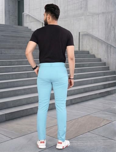 Image of MiraMichi Slim Fit Men's Formal Mid Rise Trousers - Solid Lycra Blend, Ideal for Formal Occasions, Stylish