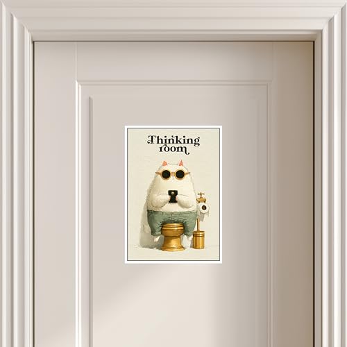 Image of Thinking Room Sticker, Funny Bathroom Door Sign, White, Water Resistance, 11.5x8.2 Inches, Humorous Restroom Decor (Style 2)