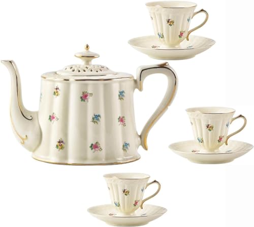 Service à thé en porcelaine tendre style Old Country Roses de 7 pièces