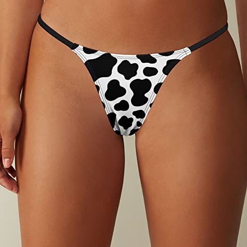 Aohanan Women's G-String T-Back Thong Cotton Underwear Low Rise Panties Soft Fabric Multi Size (Cow White Black Pattern) S #TOP7