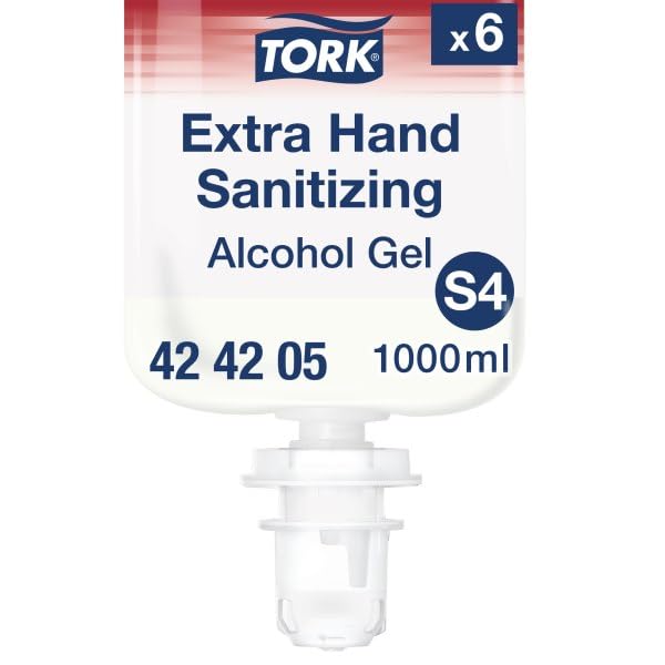 Tork Extra Hand Sanitizing Alcohol Gel​ S4, No Sticky Residue, 6 x 1000ml, 424205