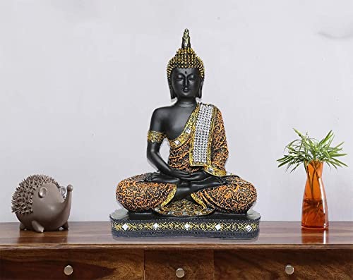 Image of Polyresin Buddha Statue for Home Decor, Gifting Items Buddha Idol Showpiece (Orange and Red)