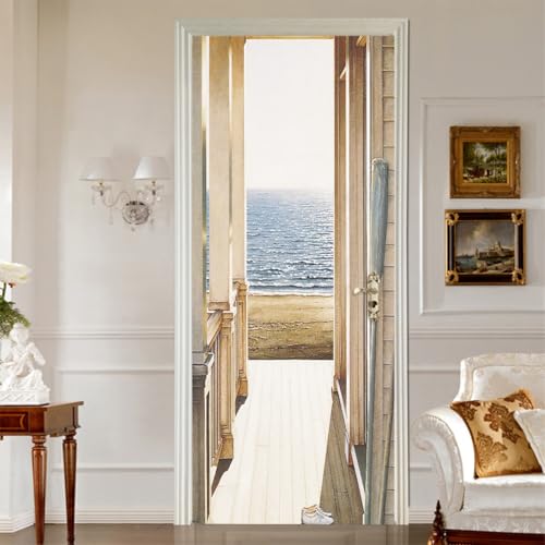 Papel Pintado Puerta Arquitectura paisajística de playa Vinilos Autoadhesivo Puerta Pegatina Pared Murales Póster para Cocina Sala de Baño Hogar Arte Decorativos 77x200 cm