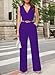 Pink Queen Women's Purple Deep v Neck Loose Long Belted Jumpsuits Rompers L Purple Large