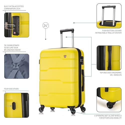 DUKAP RODEZ Hardside Luggage with Ergonomic Handles and TSA Lock | Spacious Traveling Suitcase, Travel Suitcase with Four Spinner Wheels and Studs | 24" Medium Luggage | Yellow3