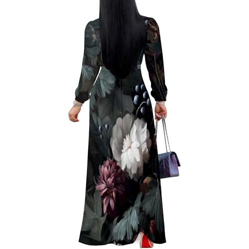 Image of PinkPatty Women's Print Maxi Dresses 3 /4 Sleeve Flowy Long Dress V Neck Wrap Tie Waist Sundress