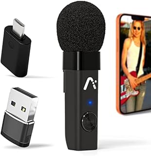 Wireless mic,Wireless Lavalier Microphone(Aisizon A1) for iPhone/iPad,Android,Lapel Clip-on Microphone for Mac,Computer,PC,Laptop,YouTube Live Stream,Video Recording,TikTok with Bluetooth