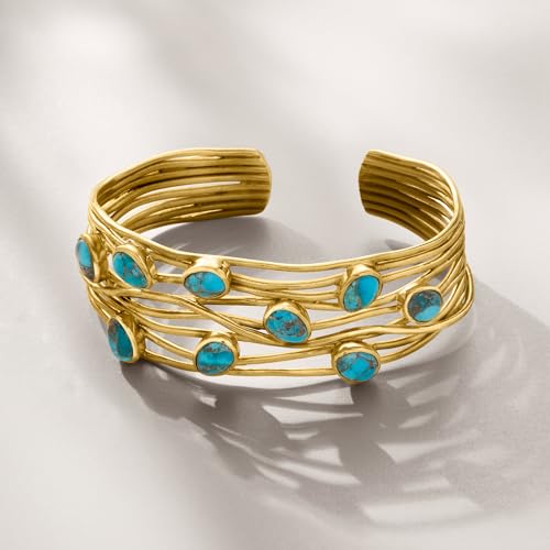 Ross-Simons Turquoise Highway Cuff Bracelet in 18kt Gold Over Sterling3