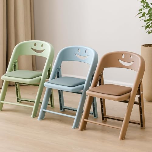 Image of Alark Kids Folding Chair with Smiley Backrest Strong Plastic Foldable Space Saving Chair Kids Lightweight Portable Baby Chair for Home Study Playroom Outdoor Comfortable Seat for Toddlers Children