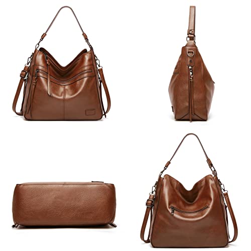 Bolsas femininas Hobo, tote, grande, de mão e de ombro, moderna, 2 peças, Marrom, One Size