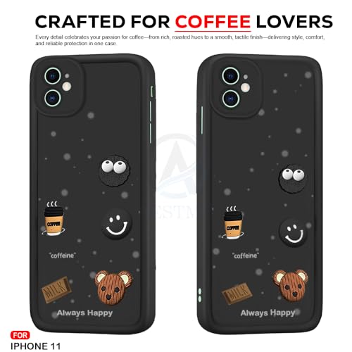 Image of AESTMO Back Case Cover for iPhone 11 Back Cover | Cute Fun Cartoon 3D Ball | Coffee Silicone Case | Full Body Protection | Camera Protection Back Cover for iPhone 11 (Black)