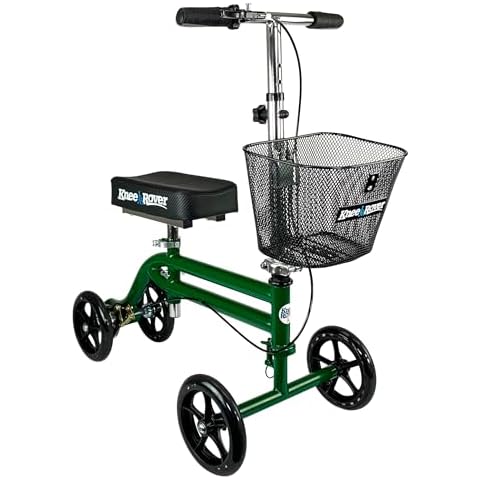 KneeRover Steerable Knee Scooter Knee Walker for Adults for Foot Surgery, Broken Ankle, Foot Injuries - Foldable Knee Rover Scooter for Broken Foot Injured Leg Crutch Alternative with Basket Green Cover
