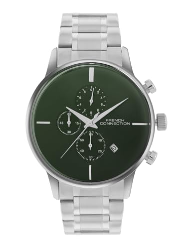 Image of French Connection Green Embossed Round Dial with Stainless Steel Strap Chronograph Watch for Mens - FCO5NSM