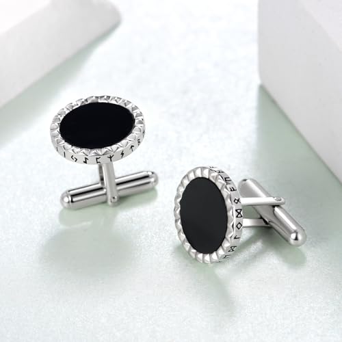 Viking Rune Cufflinks for Men in 925 Sterling Silver & Black Onyx - Grooms Wedding Gift, Fathers Day Present, Tuxedo Accessories4