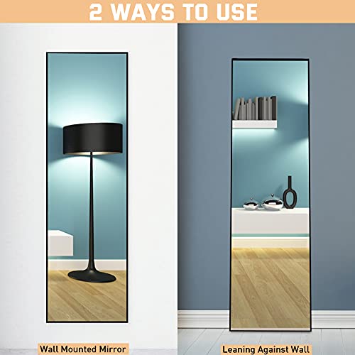 Image of LFT HUIMEI2Y Full Length Mirror 52 inchx16 inch Wall-Mounted Large Standing Hanging or Leaning Against Wall Mirror, Door Mirror Body Dressing Mirror with Aluminum Alloy Frame for Living Room, Bedroom, Black