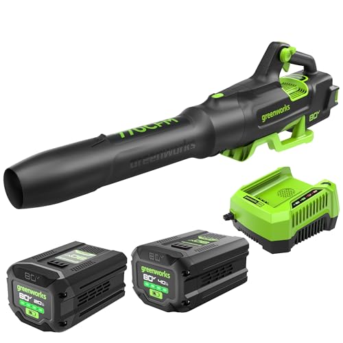 Image of Greenworks 80V (770 CFM) Brushless Cordless Leaf Blower, 4.0Ah +2.0Ah Battery and Rapid Charger (Genuine Greenworks Battery / 75+ Compatible Tools)