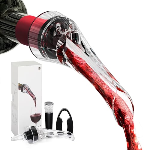AUROAY Conjunto de Decantador de vinho com tampa a vácuo e cortador 2 em 1 vaso de vinho com ar acessórios para beber vinho