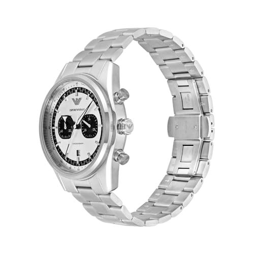 Image of Emporio Armani Watch for Men, 2 sub dial Chronograph Movement and 43mm Case Size with Stainless Steel, Leather or Silicone Strap, Black and Silver Tone, 42MM, Sports