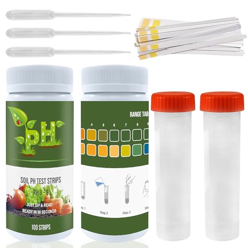Boden-pH-Tester, Testkit 100 Teststreifen (Bereich 3–9),Säure-Test-Messgerät,Geeignet für Gärten, Zimmer- und Außenpflanzen, Rasenflächen, Bauernhöfe, Gemüse, Obstbäume, Blumen, Terrassen, Kompost
