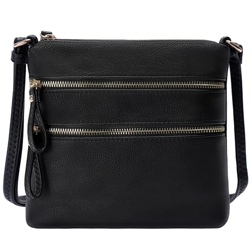 Image of Solene Small Multi Zipper Pocket Crossbody Bag with Adjustable Strap, Lightweight Travel Purse, Daily Small Messenger Pouch