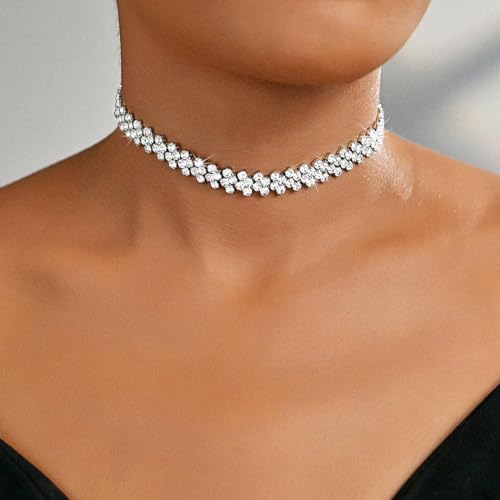 Handcess Braut Hochzeit Strass Halskette Silber Glitzernde Kristall Ketten Brautkette Schmuck für Frauen