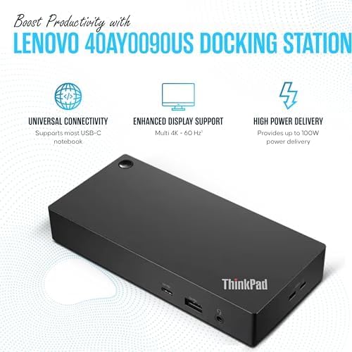 Docking Station Lenovo Thinkpad 40AY0090US USB-C Dual Monitor 4K HDMI DisplayPort miniatura 4