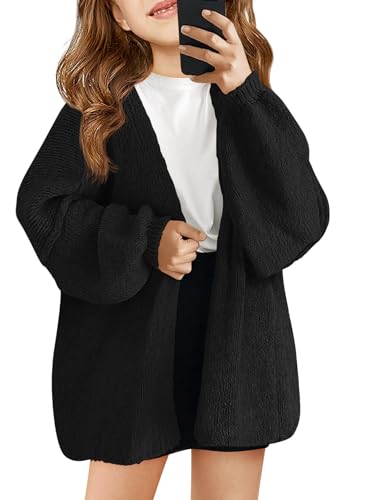 Haloumoning Girls Oversized Cardigan Sweaters Kids Fashion Open Front Long Sleeve Knit Sweater 5-14 Years