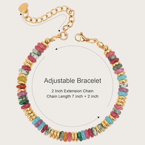 Adjustable Stackable Beaded Bracelets for Women Teen Girls Stainless Steel Natural Stone Waterproof Handmade Gold Colorful Link Bracelets for Mother Daughter Auntie Best Friends Sister3