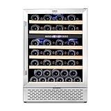 COLOZO 24 Inch Wine Fridge Under Counter, 46 Bottles Dual Zone Wine Cooler Refrigerator, 40-65°F Freestanding Wine Cooler with New Compressor/Stainless Steel Tempered Glass Door & Lock