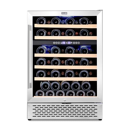 COLOZO 24 Inch Wine Fridge Under Counter, 46 Bottles Dual Zone Wine Cooler Refrigerator, 40-65°F Freestanding Wine Cooler with New Compressor/Stainless Steel Tempered Glass Door & Lock