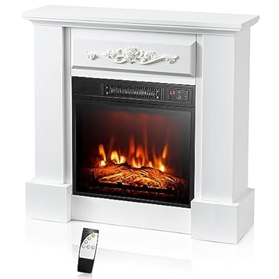 GOFLAME Electric Fireplace with Mantel, 1400W Freestanding Mantel Fireplace Heater with Remote Control, 3 Flame Brightness, Thermostat, 6H Timer, Overheat Protection, CSA Certified (White)