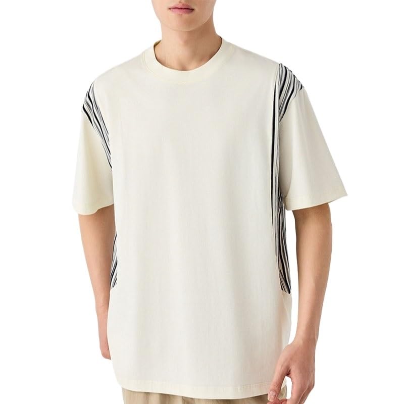T-Shirt à Rayures Homme col rond et manches courtes pour un style ample