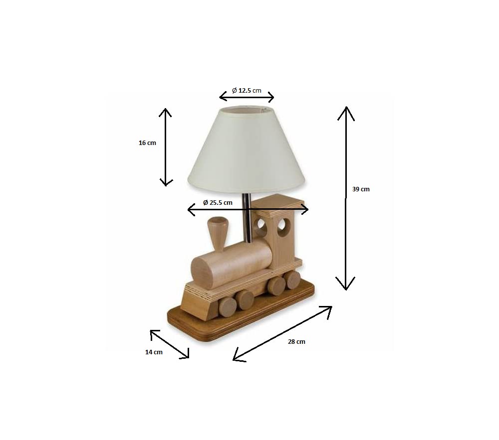 IPP Lampada da Tavolo per Cameretta Bimbi, Abat Jour Da Comodino in Legno Locomotiva, 32x27 cm (Legno naturale)