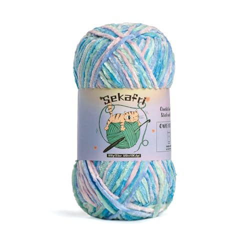 Image of Fuzzy Chenille Yarn for Crocheting, Fluffy Amigurumi Crochet Yarn for DIY Craft /Hat /Shoes, (100g /197yds) Soft Velvet Baby Blanket Yarns(Candyfloss)