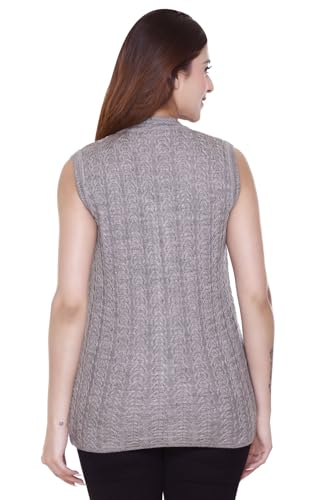 Image of aarbee Self Design Sleeveless V Neck Woollen Cardigan for Women with Front Pockets