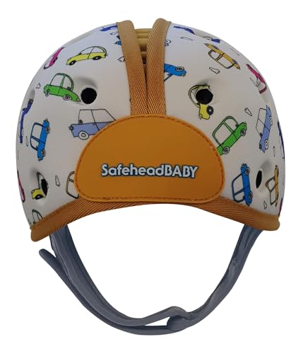 safeheadbaby award-winning infant safety helmet baby helmet for crawling walking ultra-lightweight baby head protector expandable and breathable toddler head protection helmets - cars orange