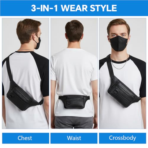 Image of GUSTAVE PU Waist Bag Outdoor Lightweight Day Bag Multi Zipper Compartment Travel Bag Chest Bag with Adjustable Strap, Fashion Woven Pattern Compact Shoulder Bag for Hiking, Travel, Casual Use