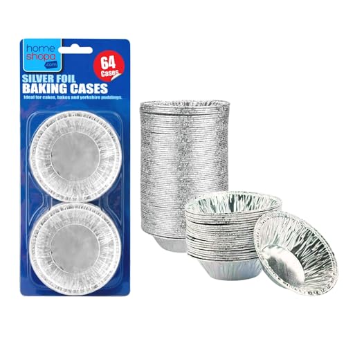 HOMESHOPA Aluminium Foil Pie Trays Muffin Cases Cake Tins, 64Pk Small Silver Cupcake Cases for Foil Pudding Dishes, Basins Pancake Bun Cases, Baking Moi Moi, Muffin, Egg Tart