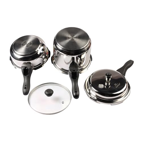 Image of Nolta DELIGHT Pressure Cooker Combo (3L + 5L) Induction Cookware, ISI Certified Safety, 5yr Warranty, Stainless Steel, Fast Cooking, Saves 60% Energy & Time
