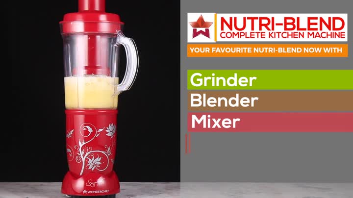 Wonderchef Nutri Blend Complete Kitchen Machine, Mixer Grinder, Blender, Chopper, Juicer, Stainless Steel Blades, 4 Jars with chopper, 500 Watts, Black, Online Recipe Book By Chef Sanjeev Kapoor