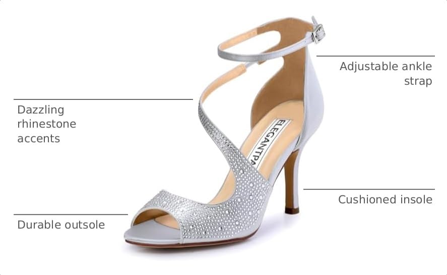 Image of ELEGANTPARK Peep Toe Strappy Heels for Women Satin Wedding Dress Sandals | Adjustable Cross Strap, 3.5 Inch High Heel Peep Toe Shoes for Bride, Wedding Guests, Bridesmaid, Formal, Prom, Evening Party