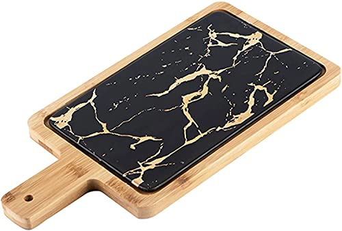 Dudoplatz Plateau de Service avec Porcelaine en Optique marbre - Plateau à Fromage en Porcelaine comme décoration pour Dresser et Servir Le Fromage, Le Poisson, la Viande etc. (Noir) Cover