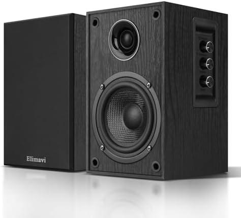 Powered Bookshelf Speakers, 40W X 2 Record Player Speakers with 4 Inch Woofer and a 1″ Silk Dome Tweeter, BT5.3/RCA/USB-C Audio Input for PC and TVs, Black